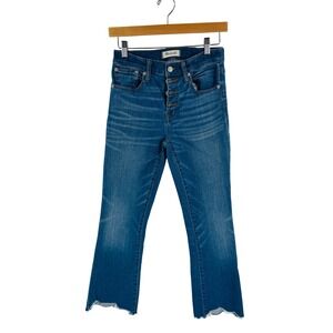 Madewell Cali Demi-Boot Jeans Size 26 Button Fly Raw Hem Stretch Boho Cropped